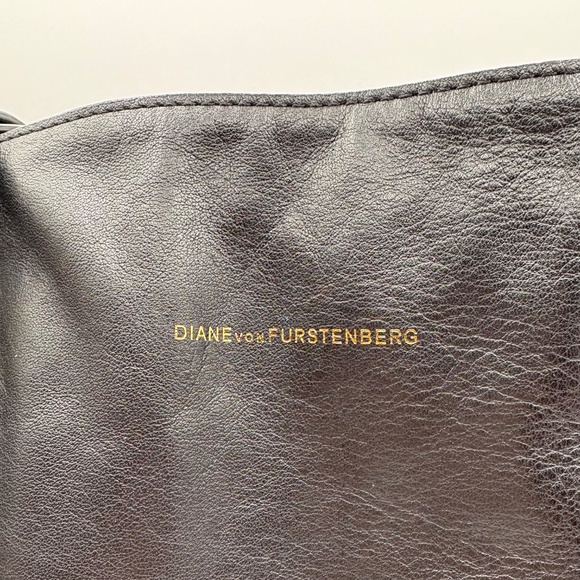 NEW~Diane Von Furstenberg Black Leather Tote/ Purse~Suede SideFringe~Red Lining - Picture 3 of 16